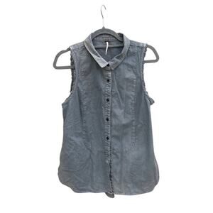Free People‎ Sleeveless Button Down, Pleated Back, Soft, Gray, Sz S